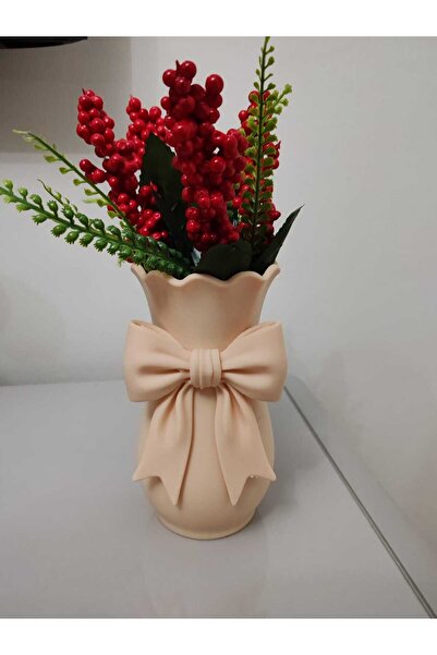 formix3d Retro Fiyonk Detaylı Dekoratif Vazo - Bej