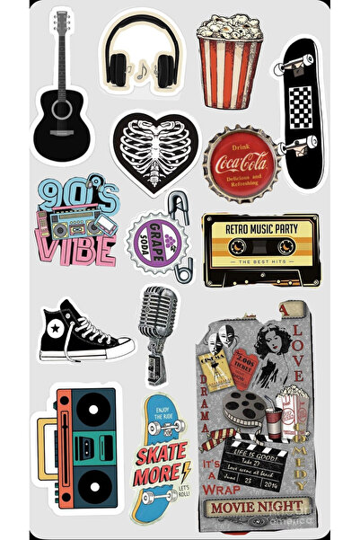 Limitless Design Retro Music & 90S Vibes Sticker Set 22X30 cm – Skate & Movie...