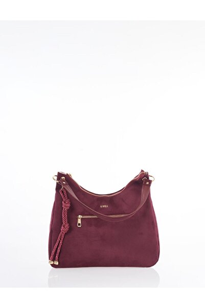 Kayra Logoed Suede Bag Burgundy
