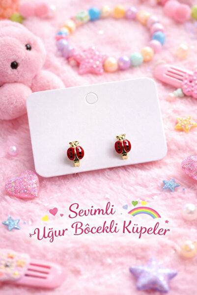 melonka Uğur Böcekli Kız Çocuk Küpesi