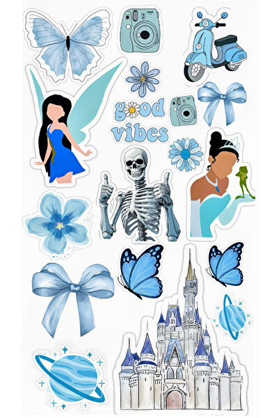 Limitless Design Blue Aesthetic Sticker Set 22×30 cm – Butterfly, Fairy & Dre...