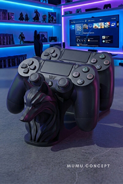 Mumu Ps4 Dualshock Çift Kol Standı Tutucu Kurt Figürlü 2'li Oyun Konsolu Aksesuar Siyah