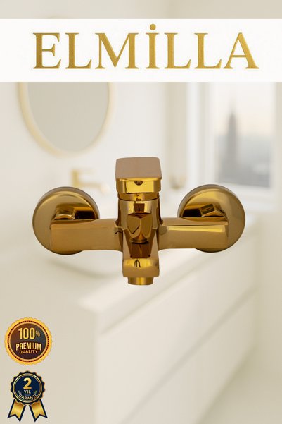 elmilla Gold Kare Lüx Paslanmaz Pirinç Malzeme Banyo Duş Bataryası Musluk Çeşmesi Garantili