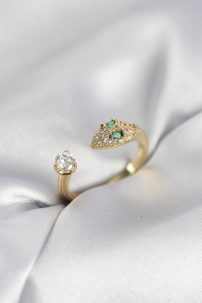 Lisinya Snake Model Zircon Stone Gold Color Women's Ring - Tygoo