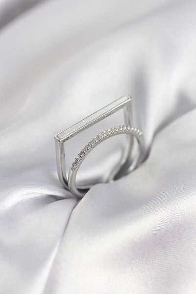 Lisinya Silver Color Pearlescent Zircon Stone 2-Piece Women's Ring - Tygoo