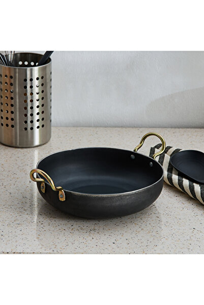 Generic مقلاة ووك مسطحة القاع من الحديد المطاوع - 24 سم