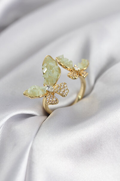 Lisinya Gold Color Water Green Butterfly Model Zircon Stone Women's Ring - Tygoo