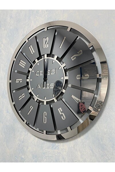 evolise Modern Antrasit ve Gümüş Detaylı Pleksi Duvar Saati