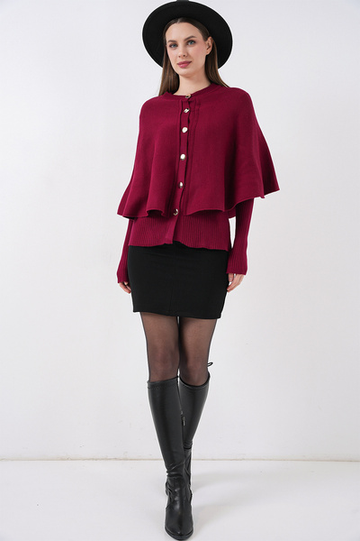 Modamorfo Women's Cape Knitwear Cardigan 15967 - Claret Red