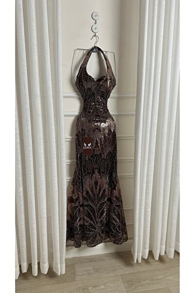 Ora Mocha sequined evening dress