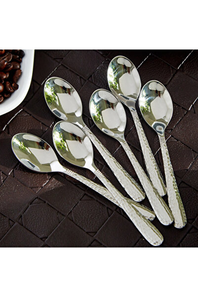 Generic Hammered Stainless Steel Mocha Spoon - Set of 6