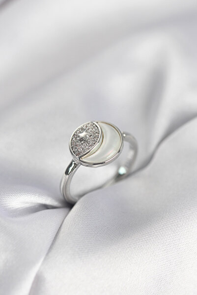 ELİZ BERRA MODA خاتم نسائي من موديل مون ستار باللون الفضي وحجر الزركون