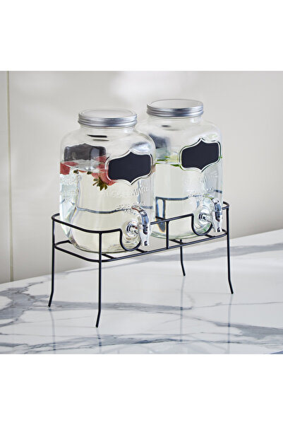 Generic Crysta Twin Glass Beverage Dispenser with Stand - 4 L