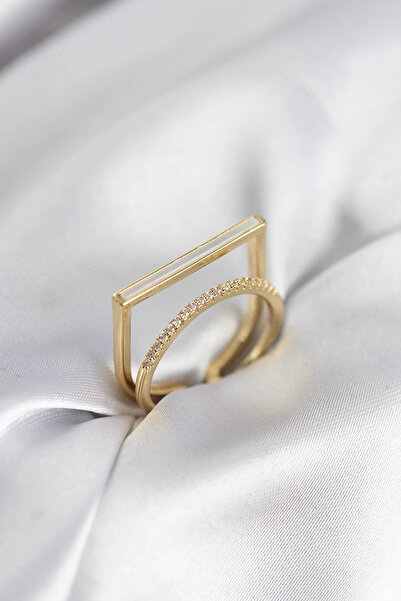 shopwave خاتم نسائي مكون من قطعتين مرصع بحجر الزركون اللؤلؤي ذهبي اللون - TJ-...