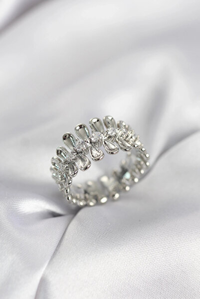 shopwave خاتم نسائي من حجر الزركون الفضي اللون بتصميم قطرعات متسلسلة