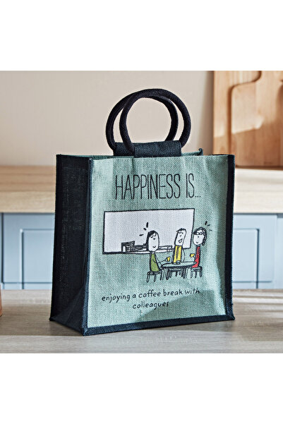 Generic حقيبة جوت متعددة الاستخدامات بنقشة "السعادة" - 30×30×20 سم