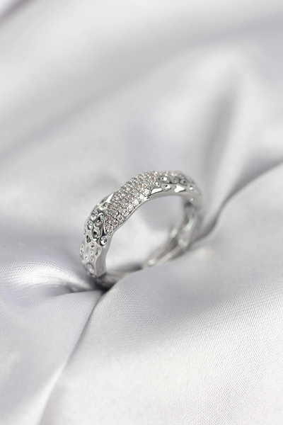 shopwave خاتم نسائي فضي اللون مرصع بحجر الزركون - TJ-BYK3988