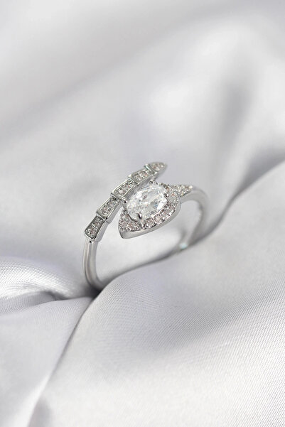 shopwave خاتم نسائي موديل ثعبان فضي اللون مرصع بحجر الزركون