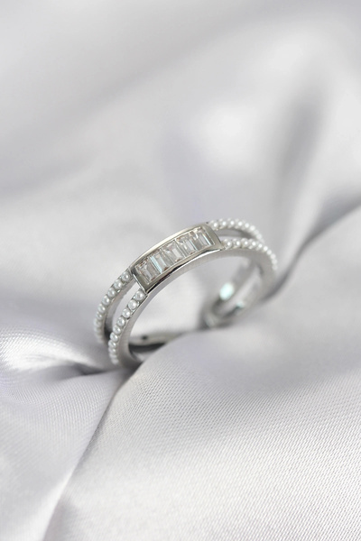 shopwave خاتم نسائي من حجر الزركون والفضة اللؤلؤية باللون الفضي