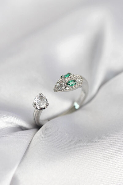 shopwave خاتم نسائي موديل ثعبان مرصع بحجر الزركون باللون الفضي