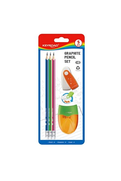 KEYROAD Keyroad school set, 5 pieces, 3x pencils, sharpener, eraser, KR971849
