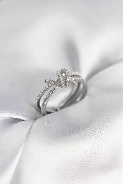 FREEDOM STOREE Silver Color Pearl and Zircon Stone Knot Women's Ring