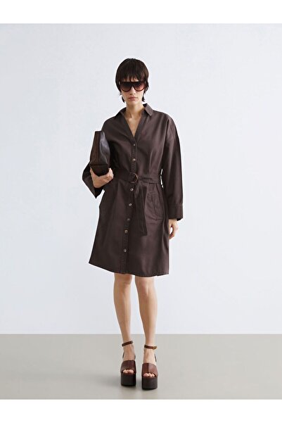 LC Waikiki Shirt Collar Jean Dress with Belt at the Waist