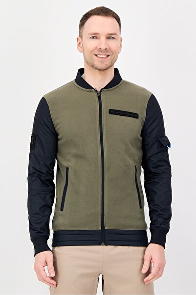 Under Armour Men Loose Fit Brand Logo Long Sleeve Bomber Jacket, Olive