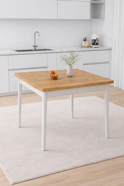 Renlife 70x70 Küçük Yemek Masası | Metal Ayaklı Kompakt Mutfak Masası | 2 Kiş...