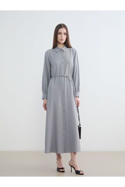 LC Waikiki Textured Belted Shirt Dress