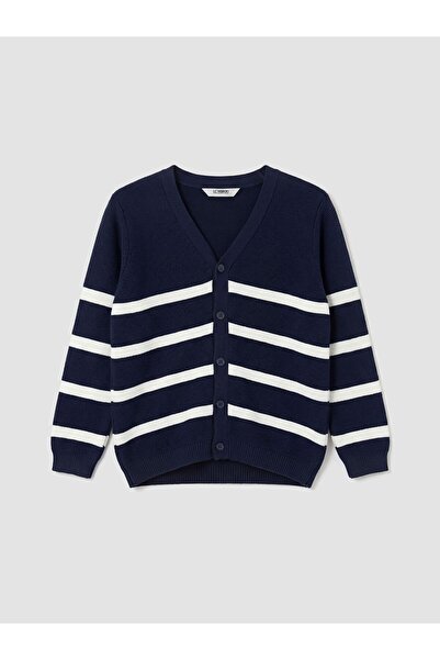 LC Waikiki V-Neck Striped Boy's Knitwear Cardigan