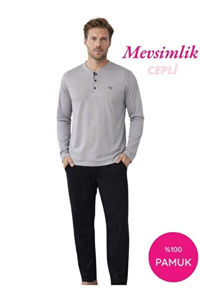 GUAVA+ Men's 3-Button 100% Cotton Seasonal Wide Fit Long Sleeve Pajama Set wi...