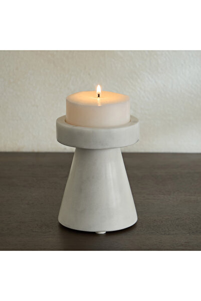 Home Box حامل شموع زخرفي من الرخام الطبيعي من بليك مادلين - 10 سم