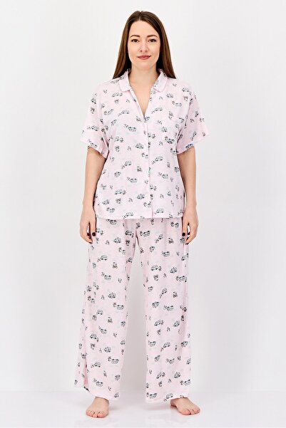 PEANUTS Women 2Pcs Allover Print Pajama Top And Bottom Set, Multicolor