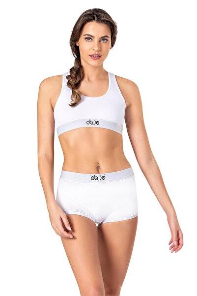 OBJE Kadın Beyaz Penye Sporcu Modal Boxer