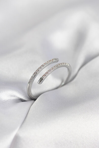 ELİZ BERRA MODA خاتم نسائي فضي اللون بتصميم ذيل الثعبان مرصع بحجر الزركون