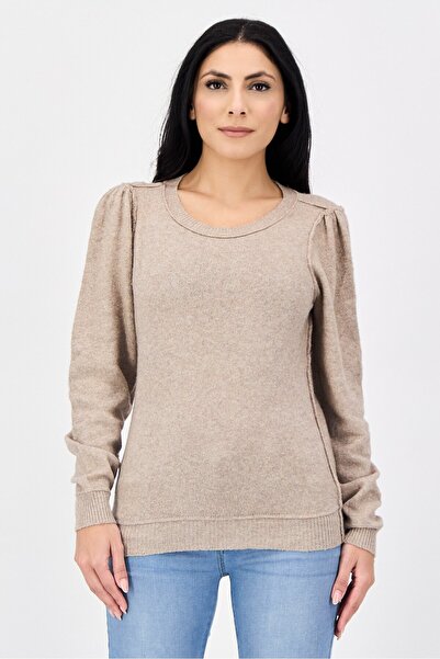 aerie Women Crew Neck Long Sleeves Knitted Sweater, Beige