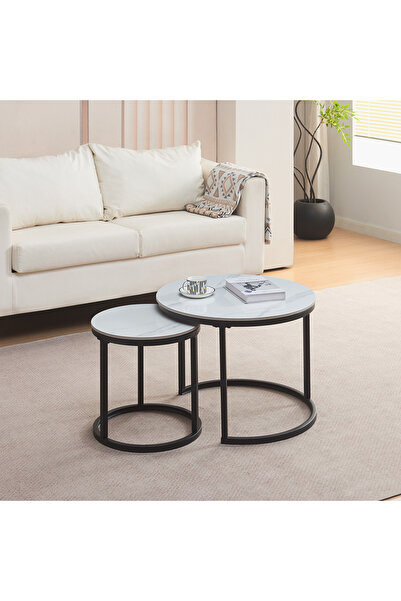 Generic مجموعة طاولات موفو نوك الحجرية المتكلسة - طقم من قطعتين