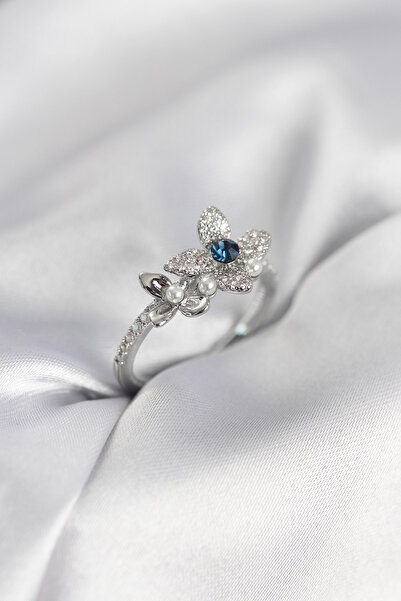 callerrons accessories خاتم نسائي فضي اللون مزين بحجر الزركون - EBJ260214W39578