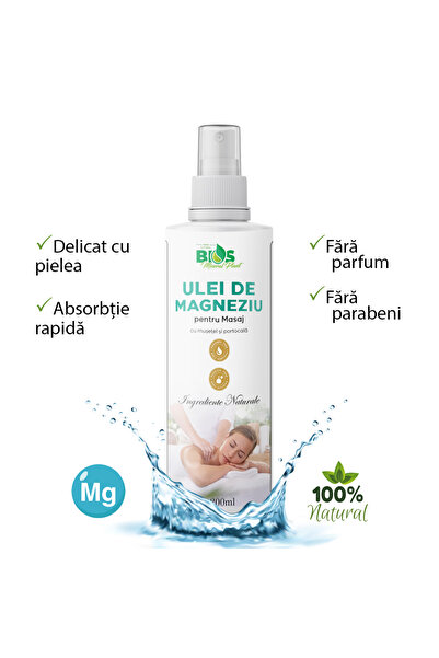 Bios Mineral Plant Ulei de Magneziu pentru masaj, cu musetel si portocala, 100% , 200 ml
