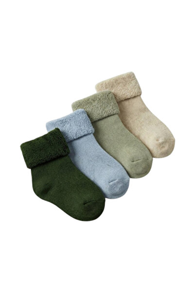 Victor and Jane Mixed muted Baby roll top towelling socks 4 pack