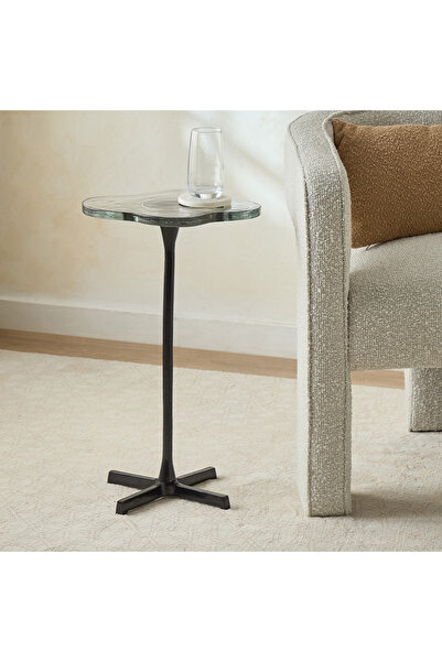Generic طاولة جانبية بسطح زجاجي مزخرف