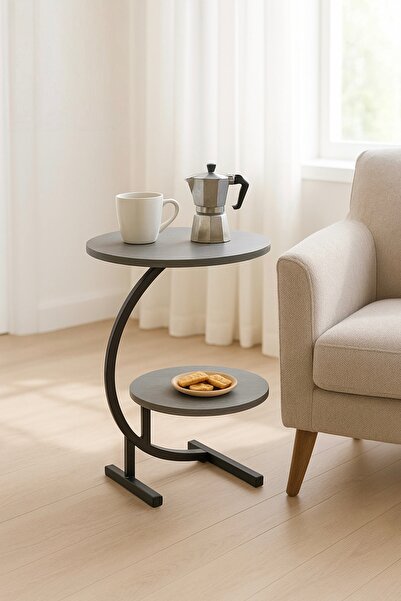 Arnohome Modern gray round side table with metal frame - a distinctive two-ti...