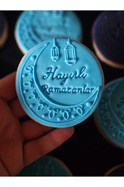 Mimosa Bakery 'Hayırlı Ramazanlar' yazılı lacivert mavi Şeker Hamurlu Kurabiye