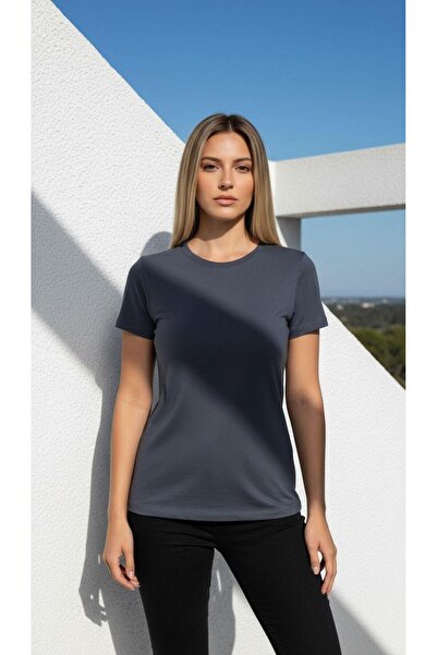 CKM MODA Loira Basic V-образно деколте с къс ръкав Modal T-Shirt Anthracite