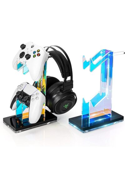 Generic 2-Tier Acrylic Gaming Controller Stand with LED Lights, Universal Hea...