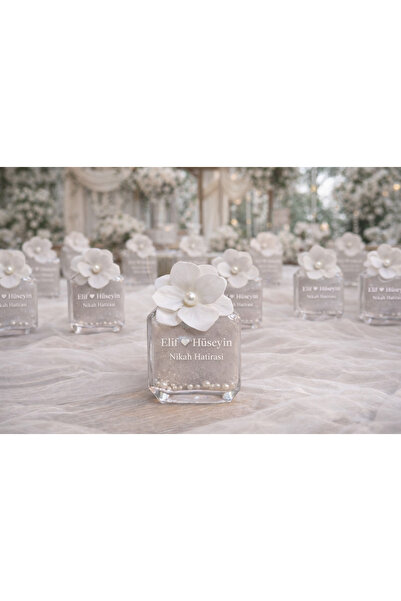 Defne 10 adet inci ve ortanca detaylı köşegen cam şişe kolonya. Söz, nişan, d...