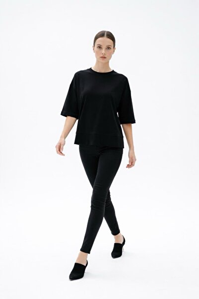 CKM MODA Velour oversize short sleeve basic t-shirt black