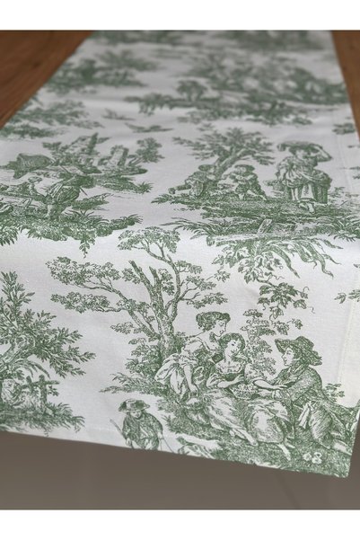 Sibelarthome Sibelart Panama Linen French Peasants Toile De Jouy Pattern Runner 40X140 cm