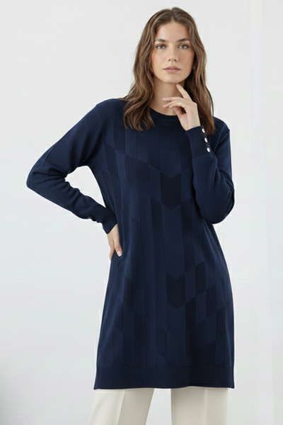 benguen Patterned Tunic N3293 Navy Blue